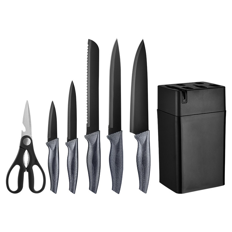 Amazon Hot Selling Stainless Steel Kitchen Bread Chef Knives Set With Knife Holder Black Kitchen Kni图7