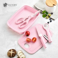 Stainless Kitchen Knives And Scissors Cooking Tools Kitchen Knives Set With Wheat Straw Cutting Boar