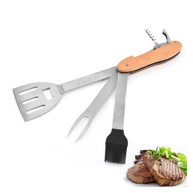 Multifunction BBQ grill tools, spatula, silicone Basting Brush, Fork, Wine Cork Screw and Jar Opener图1