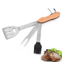 Multifunction BBQ grill tools, spatula, silicone Basting Brush, Fork, Wine Cork Screw and Jar Opener