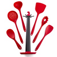 Hot Sale 6pcs Kitchen Accessories red silicone Kitchen Utensils With Holder