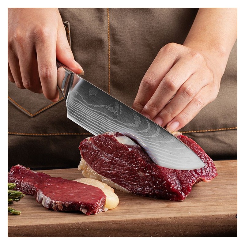 Hot sale pakka wood handle stainless steel damascus laser blade knife tool kitchen knife set图5