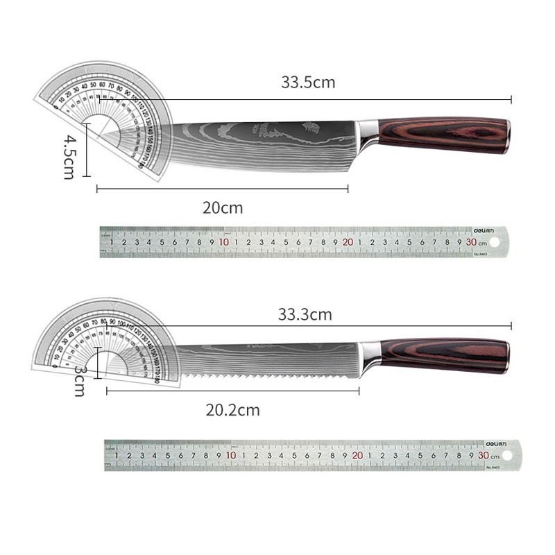 Hot sale pakka wood handle stainless steel damascus laser blade knife tool kitchen knife set图6