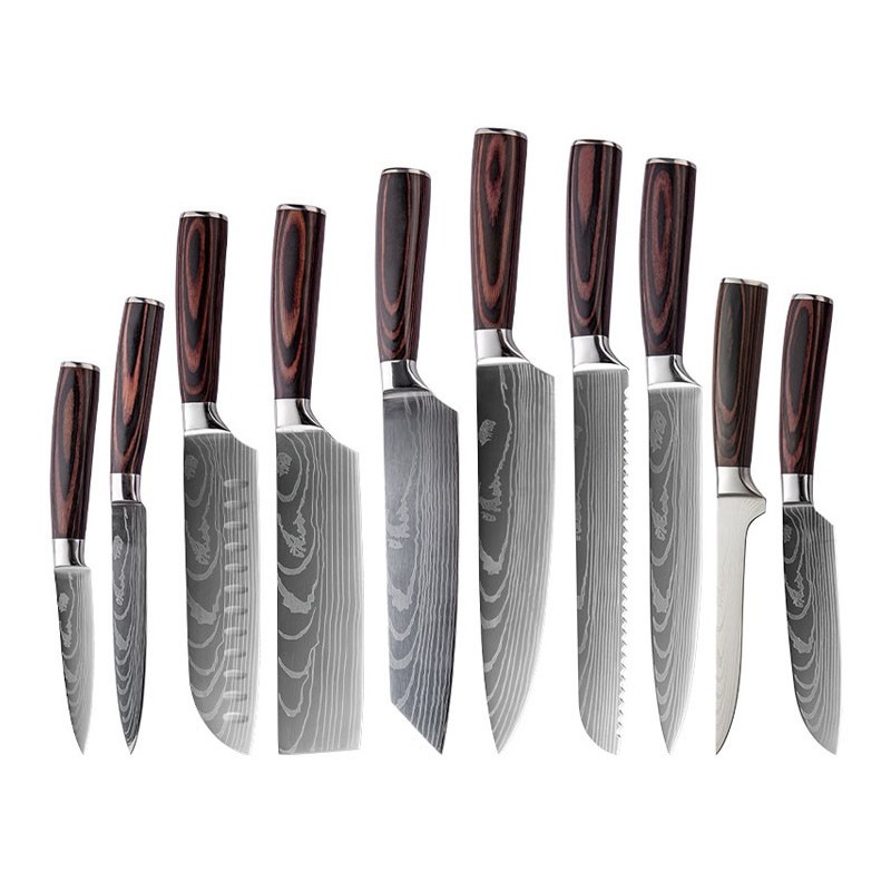 Hot sale pakka wood handle stainless steel damascus laser blade knife tool kitchen knife set图7