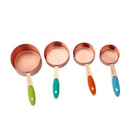 Rose Gold Metal 4PC Measuring Cup Set Durable Multiple Sizes Copper Color Stainless Steel Kitchen Me
