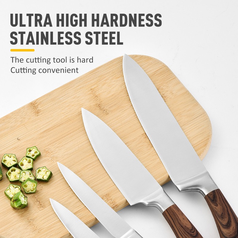 Custom Logo 5pcs Stainless Steel Hollow Handle Chef Knives High Quality Kitchen Knife Gift Set图4