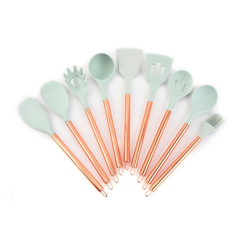 Rose Gold 9PC Silicone Cuisine Utensil Set Copper Plated Stainless Steel Handle Food Grade Cooking S图7