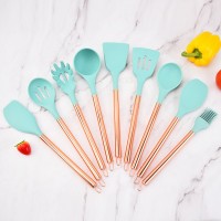 Rose Gold 9PC Silicone Cuisine Utensil Set Copper Plated Stainless Steel Handle Food Grade Cooking S