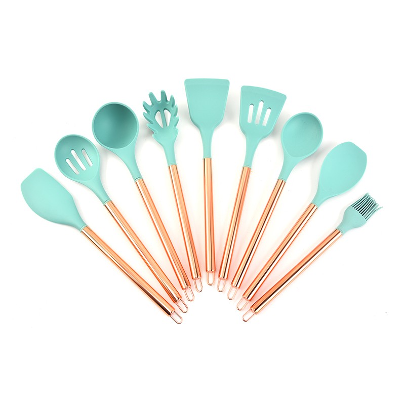 Rose Gold 9PC Silicone Cuisine Utensil Set Copper Plated Stainless Steel Handle Food Grade Cooking S图8