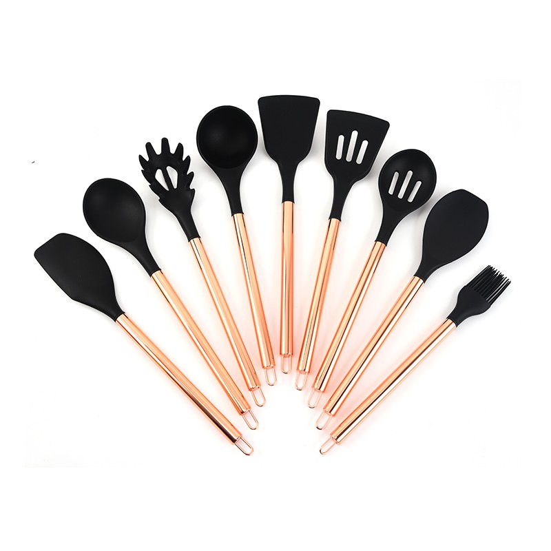 Rose Gold 9PC Silicone Cuisine Utensil Set Copper Plated Stainless Steel Handle Food Grade Cooking S图9