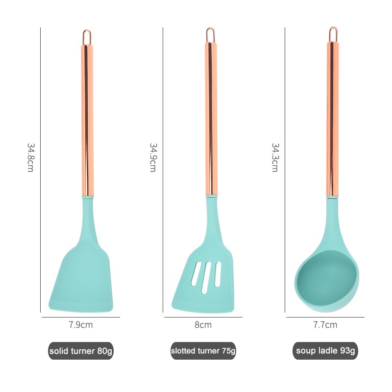 Rose Gold 9PC Silicone Cuisine Utensil Set Copper Plated Stainless Steel Handle Food Grade Cooking S图2