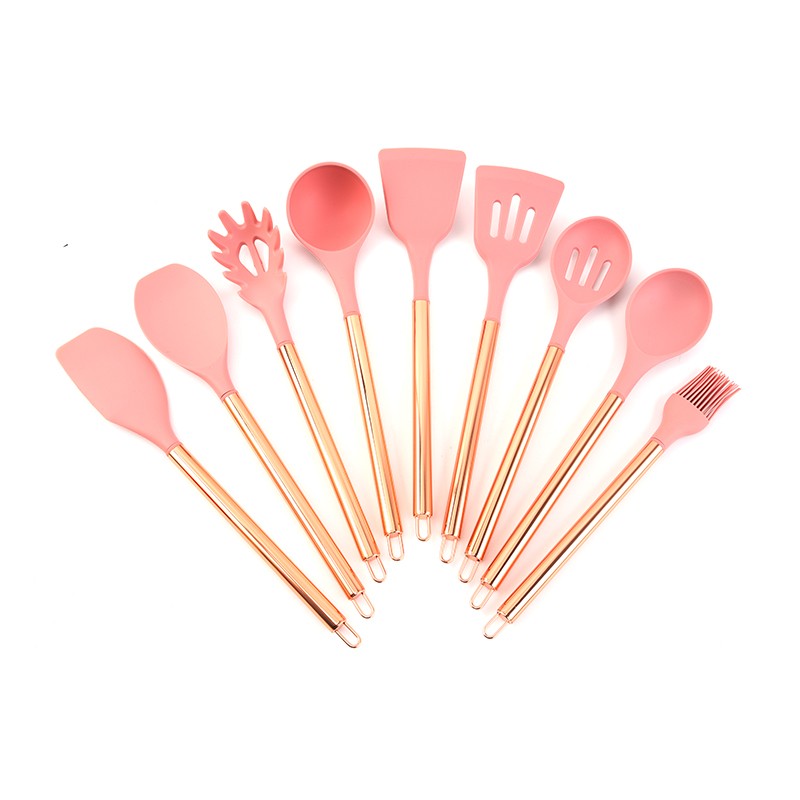 Rose Gold 9PC Silicone Cuisine Utensil Set Copper Plated Stainless Steel Handle Food Grade Cooking S图6