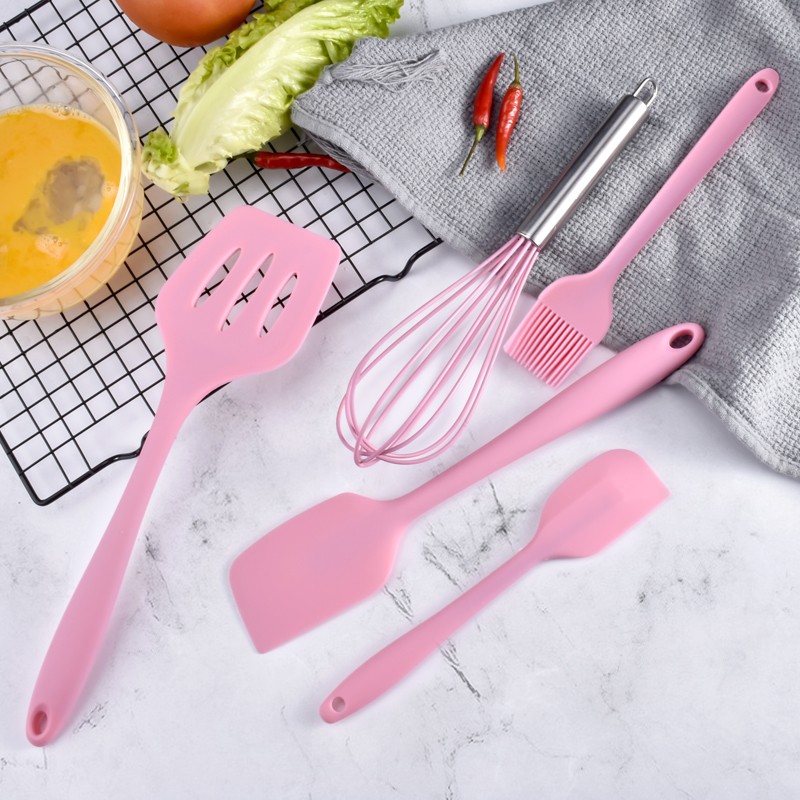 Heat Resistant Popular Pink Silicone Spatula Set 5 Piece Wholesale Durable Silicone Baking Spatulas图3