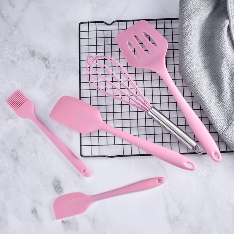 Heat Resistant Popular Pink Silicone Spatula Set 5 Piece Wholesale Durable Silicone Baking Spatulas图6