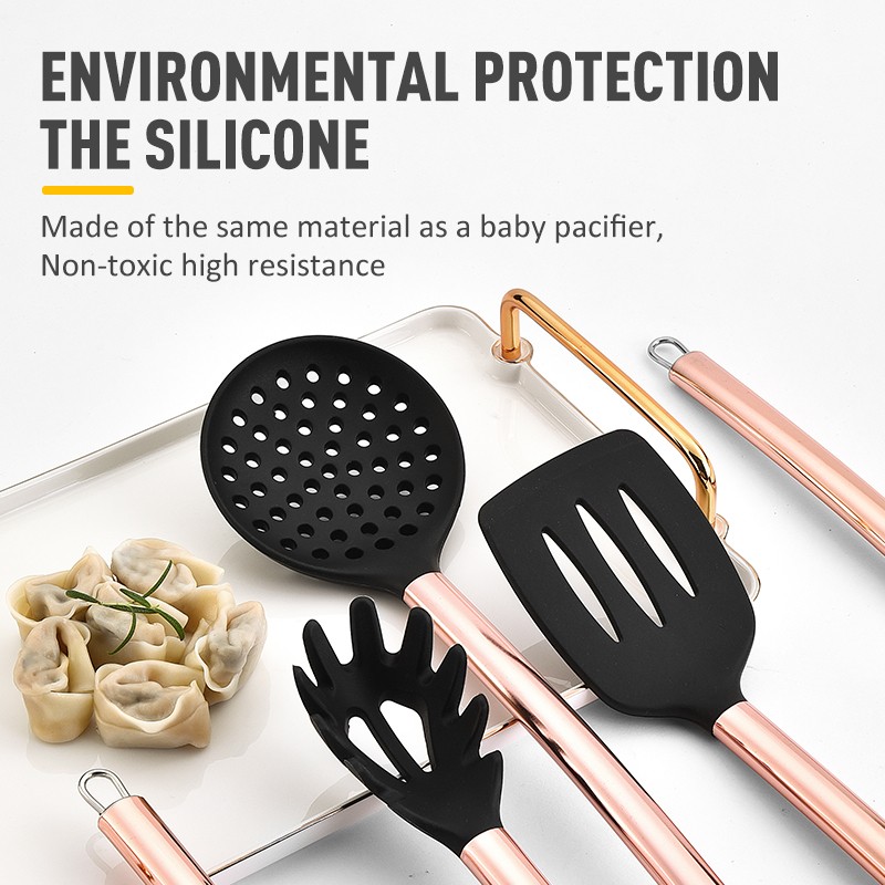 7pcs Silicone Kitchen Cooking Tools Stainless Steel Kitchen Rose Gold Utensils Set图5