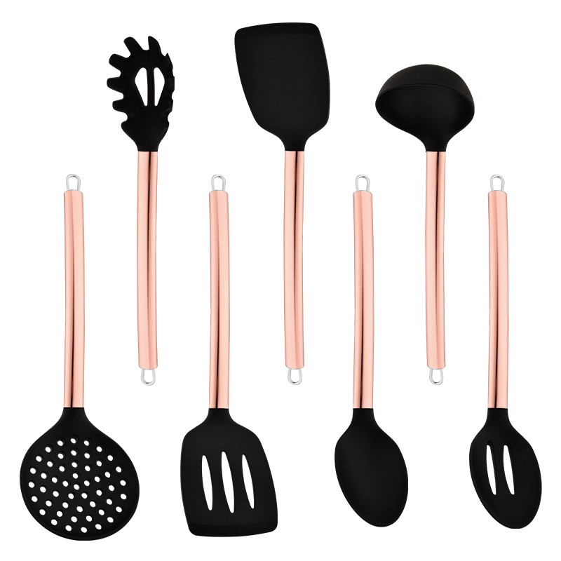 7pcs Silicone Kitchen Cooking Tools Stainless Steel Kitchen Rose Gold Utensils Set图7
