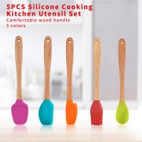 Custom New 5PCS Bamboo Handle Silicone Mini Kitchen Cooking Baking Spatula Set For Kids