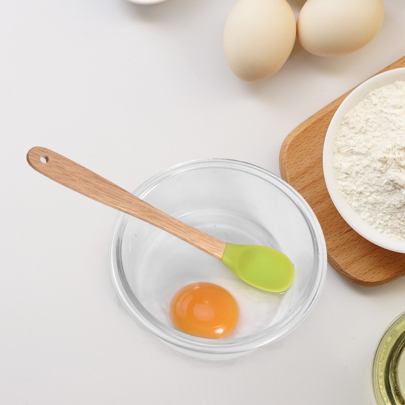 Custom New 5PCS Bamboo Handle Silicone Mini Kitchen Cooking Baking Spatula Set For Kids图2