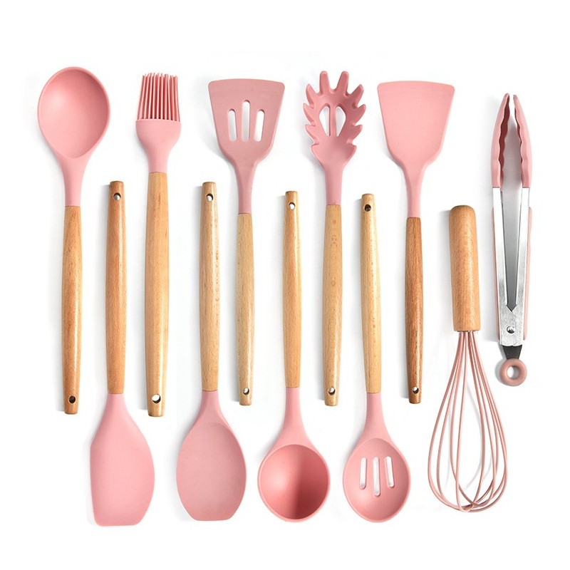 2020 Hot Sale 12 Piece Wood Handle Rubber Silicone Spatulas Accessories Cooking Tools Set Kitchen Ut图3
