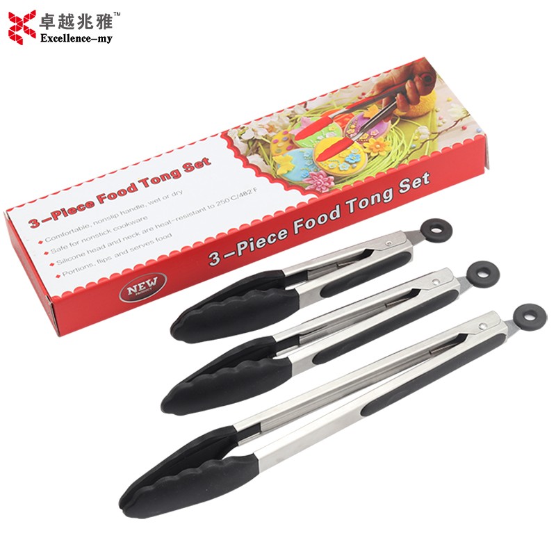 Pack of 3 Stainless Steel BBQ Grill Tongs Silicone Cooking Tongs图3