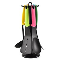 Hot Sale 7 Pieces Colorful Non Slip Silica Gel handle Nylon Kitchen Cookware Tools Set