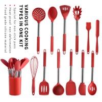 14 Piece Kitchen Accessories Utensils Set Stainless Steel Handle Silicone Cooking Spatula Set Non St