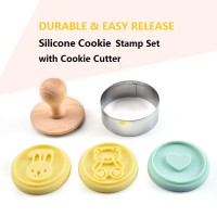 Jianhong Silicone Cookie Stamp Set with Cookie Cutter Fondant Embosser Stamp Round Fondant Stamp