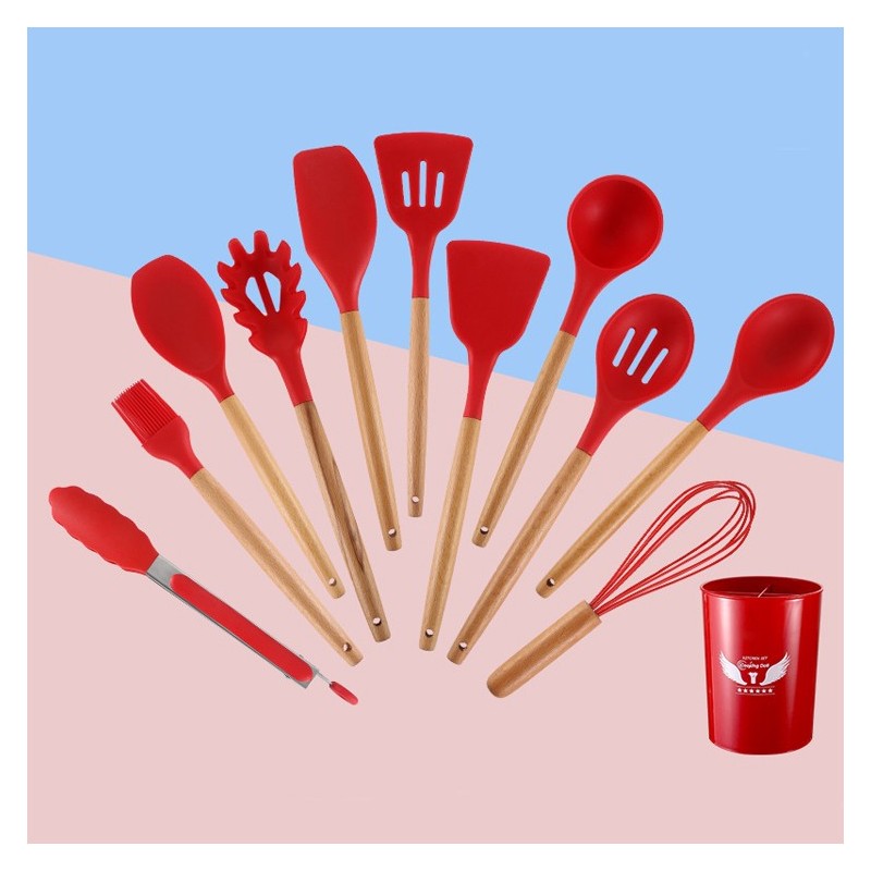 Ready to ship non-stick 13 kitchen set accessories Silicone kitchenware cookware set with a storage 图3