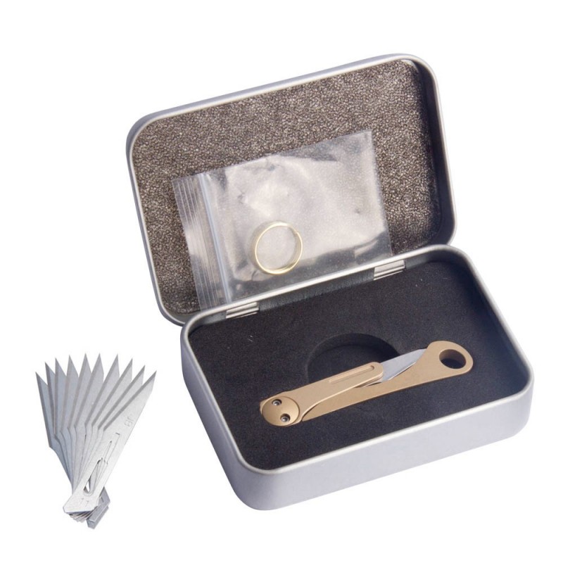 Brass Daily Pocket Utility Knife with 10 Replaceable Blades in Storage Tin Box图4