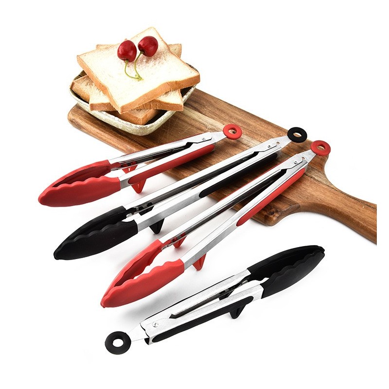 Hot sale Highly Durable 9 inch 12 inch stainless steel BBQ tongs and silicone tong set图5
