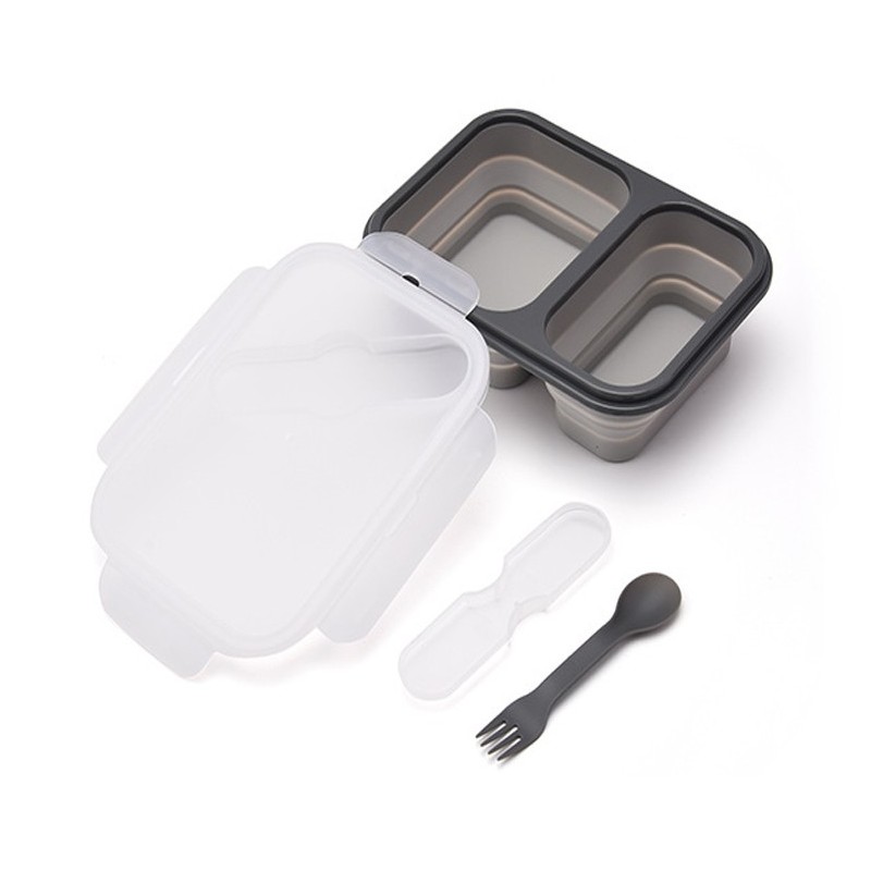 Creative silicone folding lunch box Retractable folding lunch box with fork picnic lunch box图5