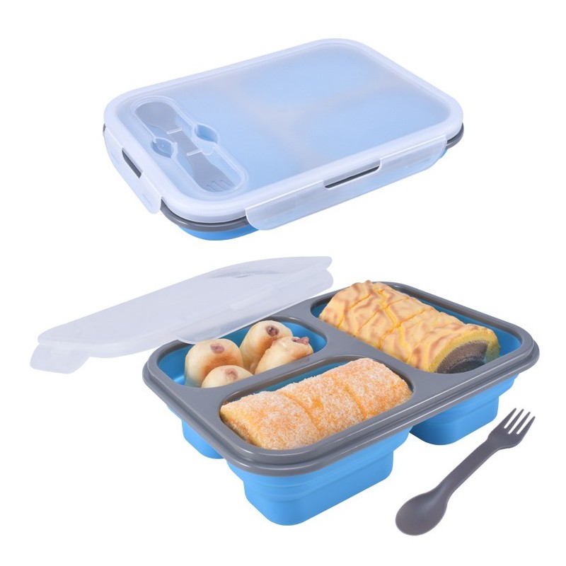 Food Grade Leakproof Portable 3 Compartment Foldable Silicone 1100ml Lunch Box图3