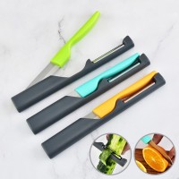 Amazon new multi-functional 2 in 1 fruit knife stainless steel plastic peeler kitchen gadgets