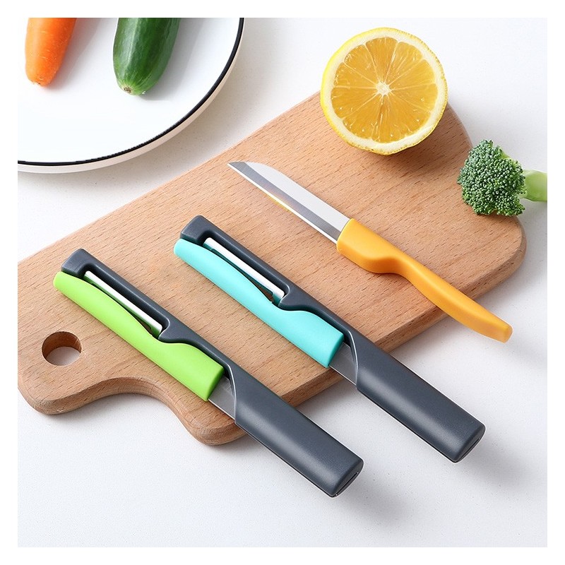 Amazon new multi-functional 2 in 1 fruit knife stainless steel plastic peeler kitchen gadgets图3