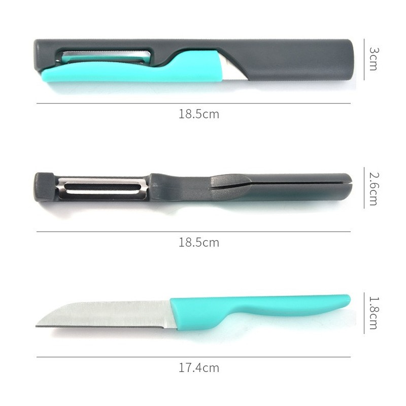 Amazon new multi-functional 2 in 1 fruit knife stainless steel plastic peeler kitchen gadgets图4