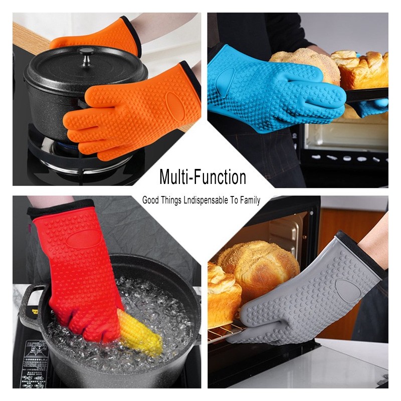 Multi-Function Waterproof Heat Resistant BBQ Grill Oven Silicone Cotton Mitts For Kitchen图2