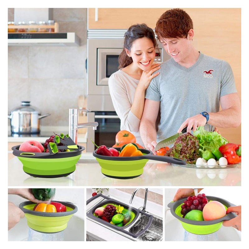 Vegetable Colander With Extendable Thickened Handles & Measuring Cups and Spoon set, Folding Straine图2