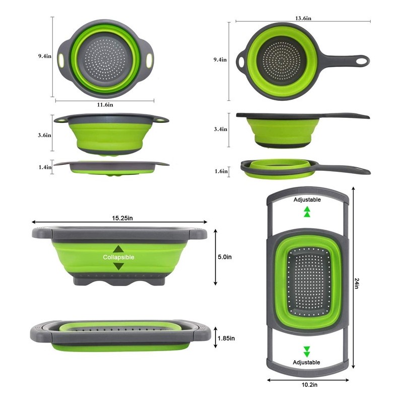 Vegetable Colander With Extendable Thickened Handles & Measuring Cups and Spoon set, Folding Straine图5