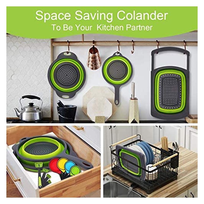 Vegetable Colander With Extendable Thickened Handles & Measuring Cups and Spoon set, Folding Straine图6