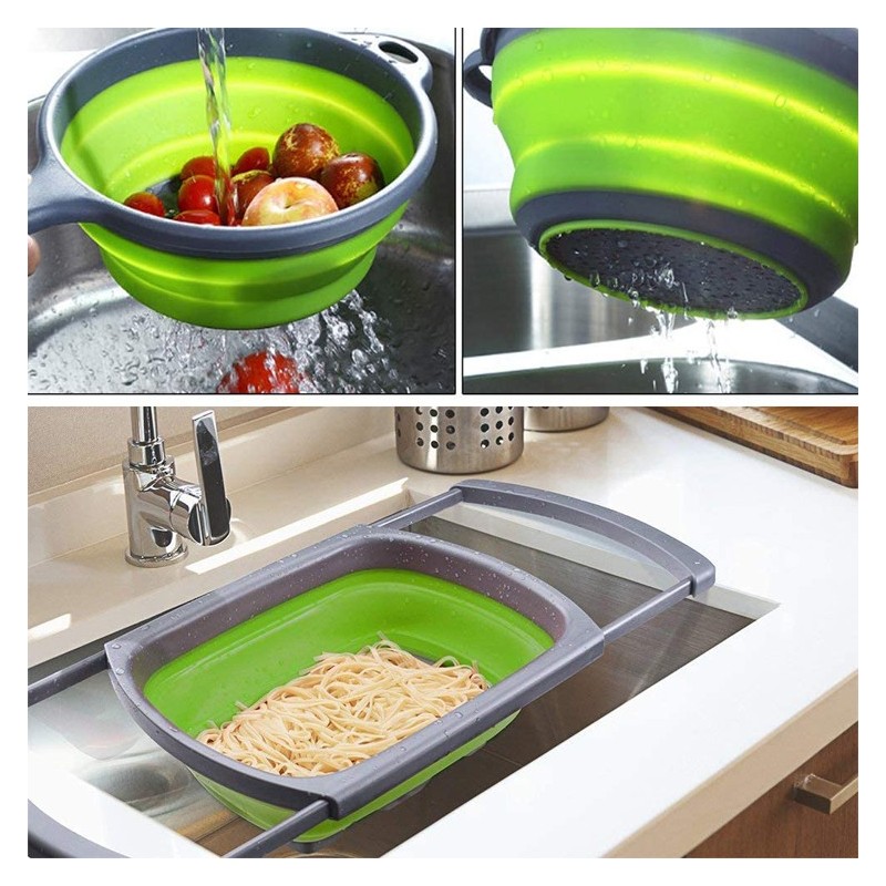 Vegetable Colander With Extendable Thickened Handles & Measuring Cups and Spoon set, Folding Straine图8