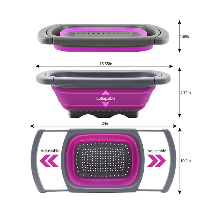 BPA Free Silicone Collapsible Colander Set Round Folding Strainers.Dishwasher-Safe Collapsible Colan图6