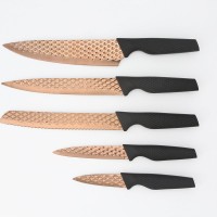 5pcs fancy knife set with rose gold painting in diamond pattern