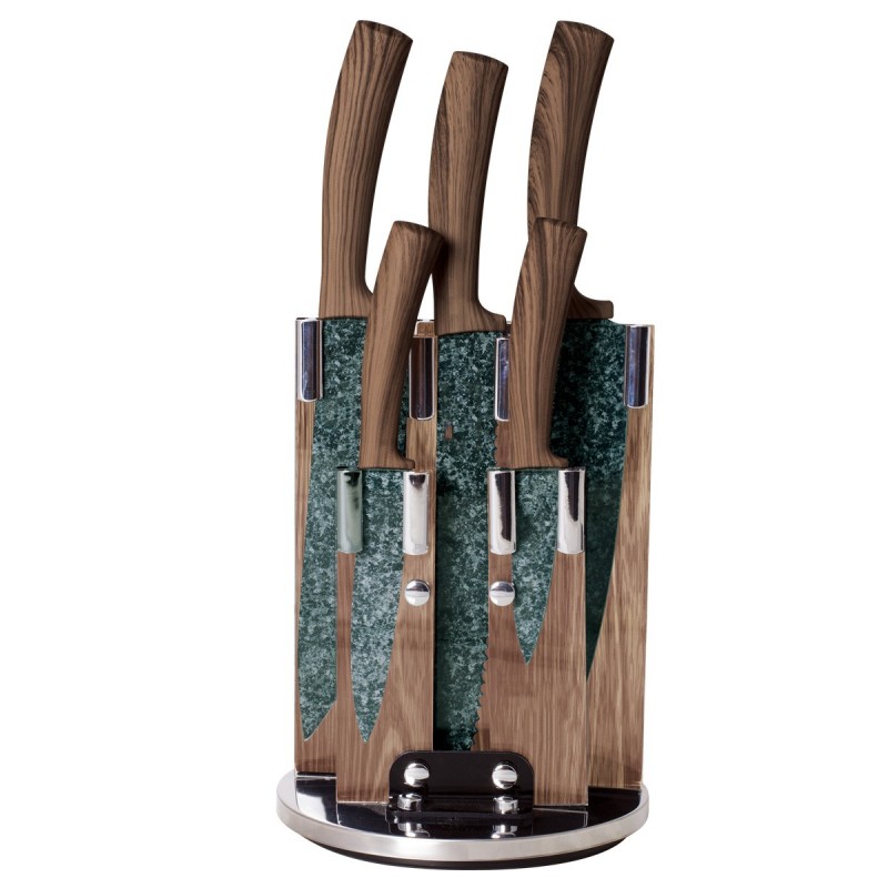 6pcs hot selling kitchen knife set with marble coating with acrylic stand图2