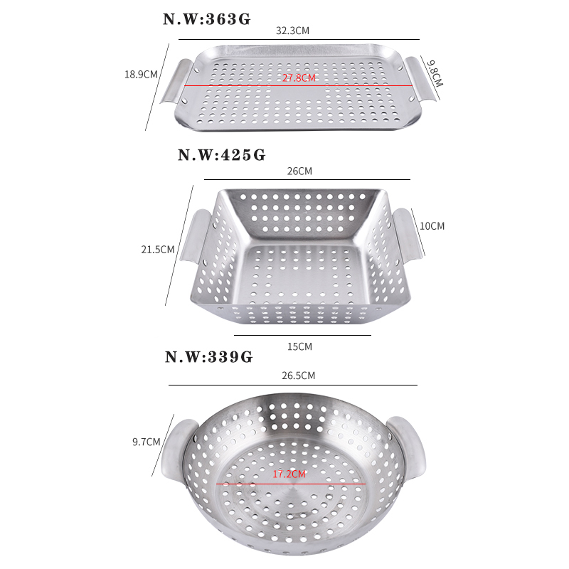 Stainless Steel Rectangular Grilling Household Vegetable BBQ Basket BBQ BBQ Hole Leaky Plate Outdoor图3