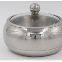 high quality Home Stainless Steel Sugar Bowl with Clear Glass Lid and Sugar