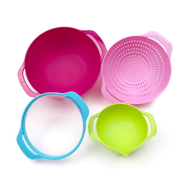 Colorful Kitchen Bowls Colander Mesh Strainer Measuring Cups and Spoons set with Handles图4