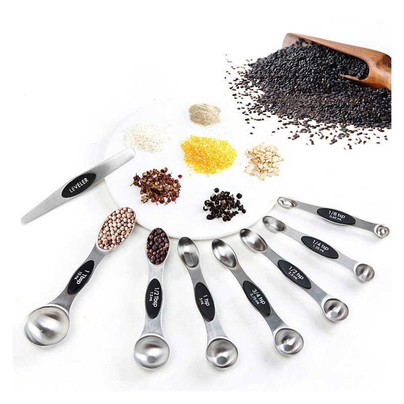 Amazon best selling baking kit 8 pcs Double Ended Stainless Steel Magnetic Measuring Spoons Set图3