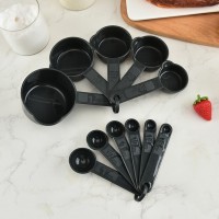 11 Pcs Black Plastic Measuring Cups and Spoons Set for Baking Coffee Kitchen Accessories