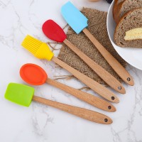 New arrival 5-piece wooden handle silicone baking mini kitchen spatula tool set for home
