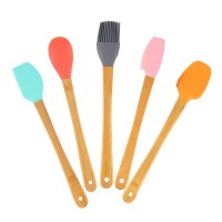 Hot sell Mini Baking Tools Color 5 Piece Set Spatula Silicone Scraper With Wooden Handle